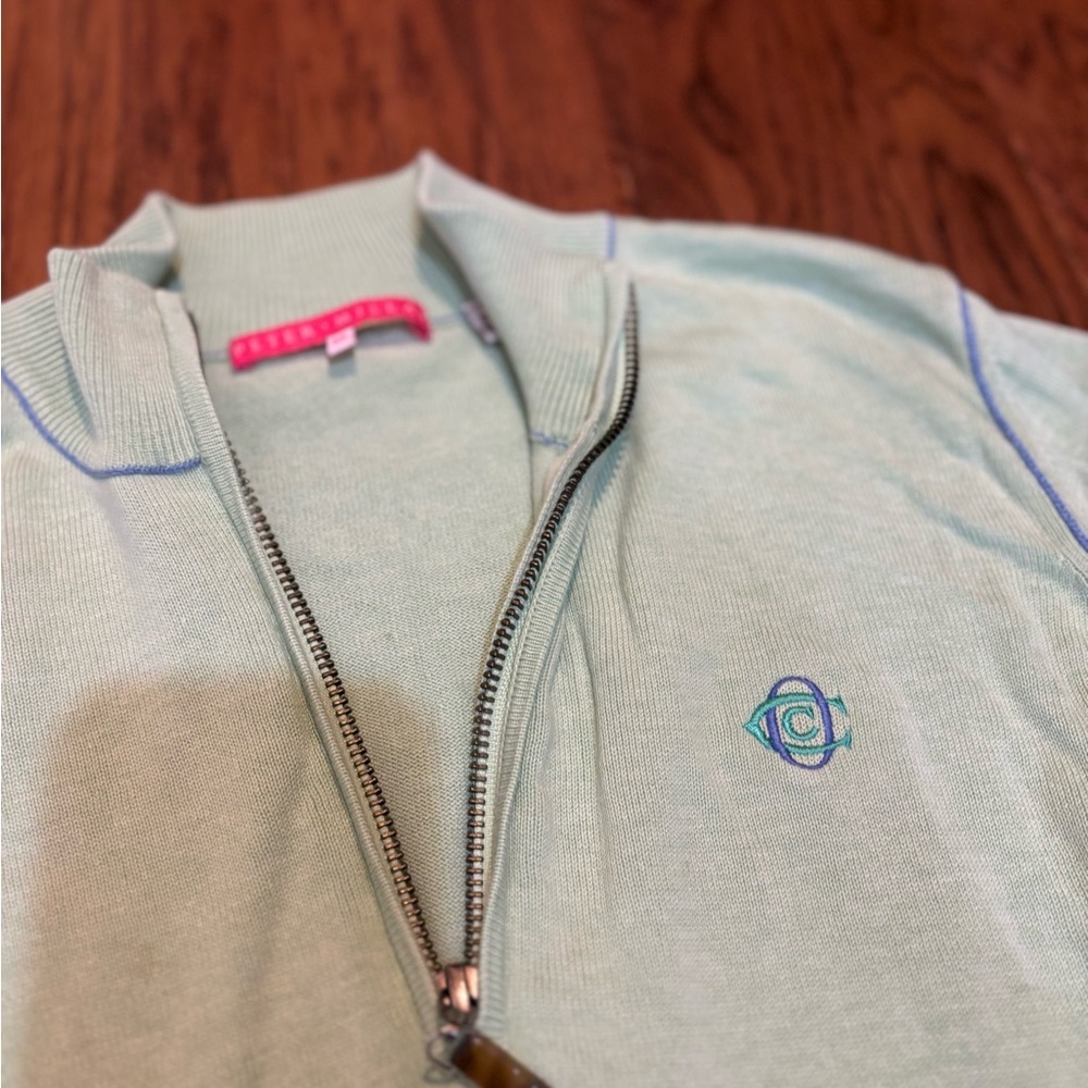 Peter Millar Women’s Silk Cotton Quarter Zip Sweater – Mint Green – Size M - Picture 2 of 12